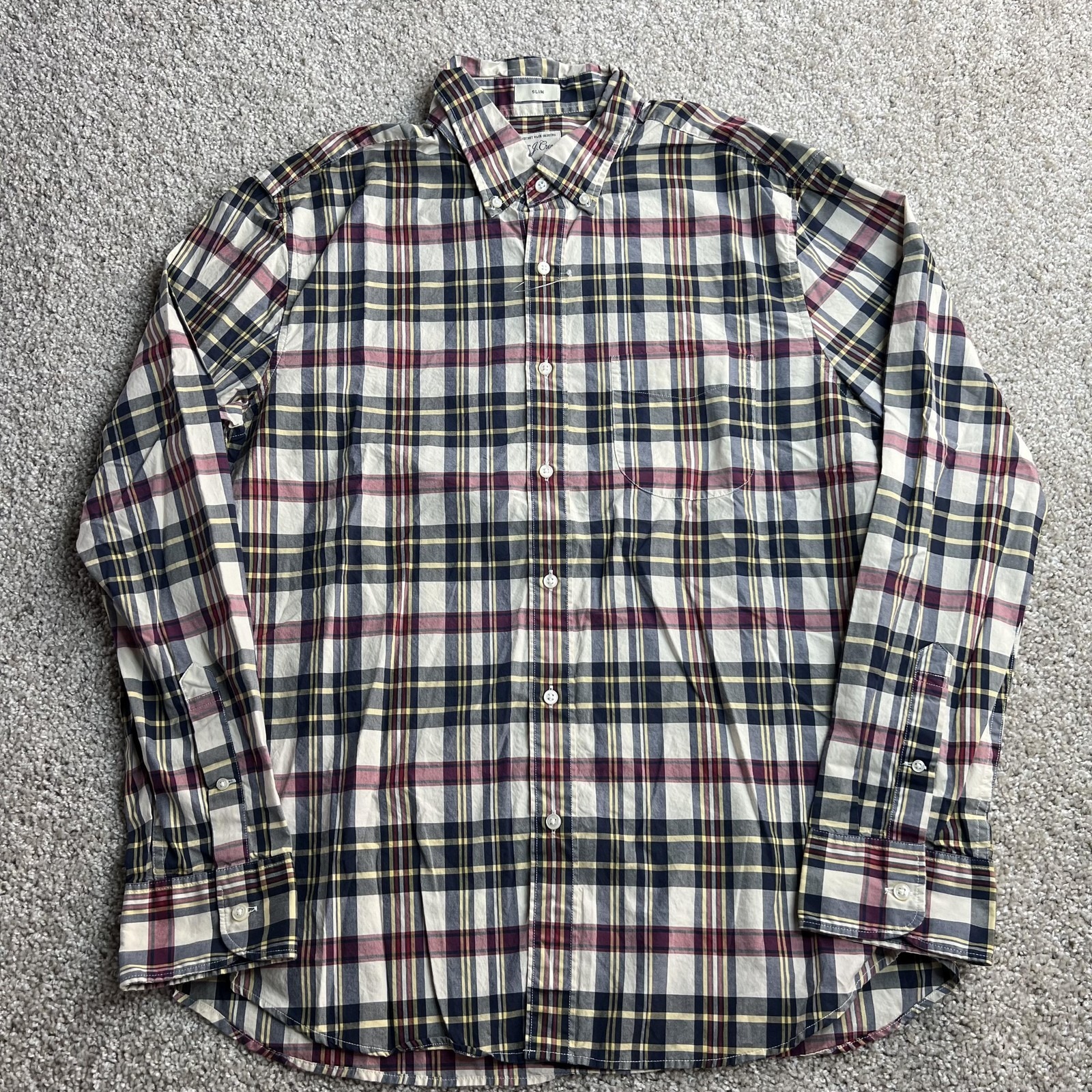 J.Crew Shirt Mens Large Blue Plaid Long Sleeve Button Up Slim Fit Cotton Casual